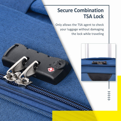 Softside luggage set in blue fabric with built-in TSA lock and metal zippers on Tampa Home & Garden Store