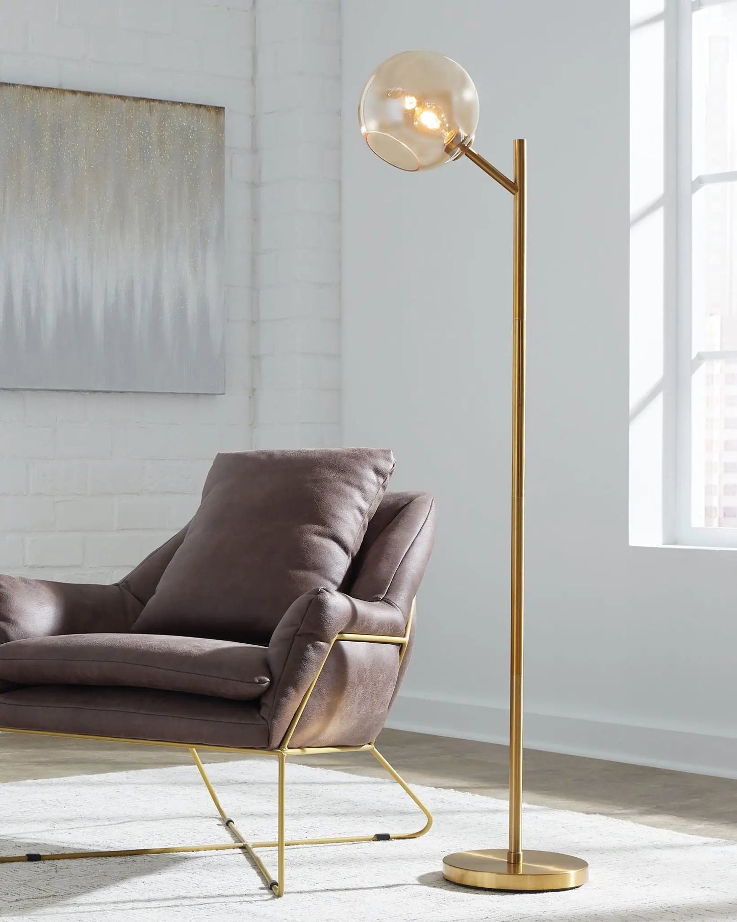 Abanson Metal Floor Lamp Amber Gold Finish