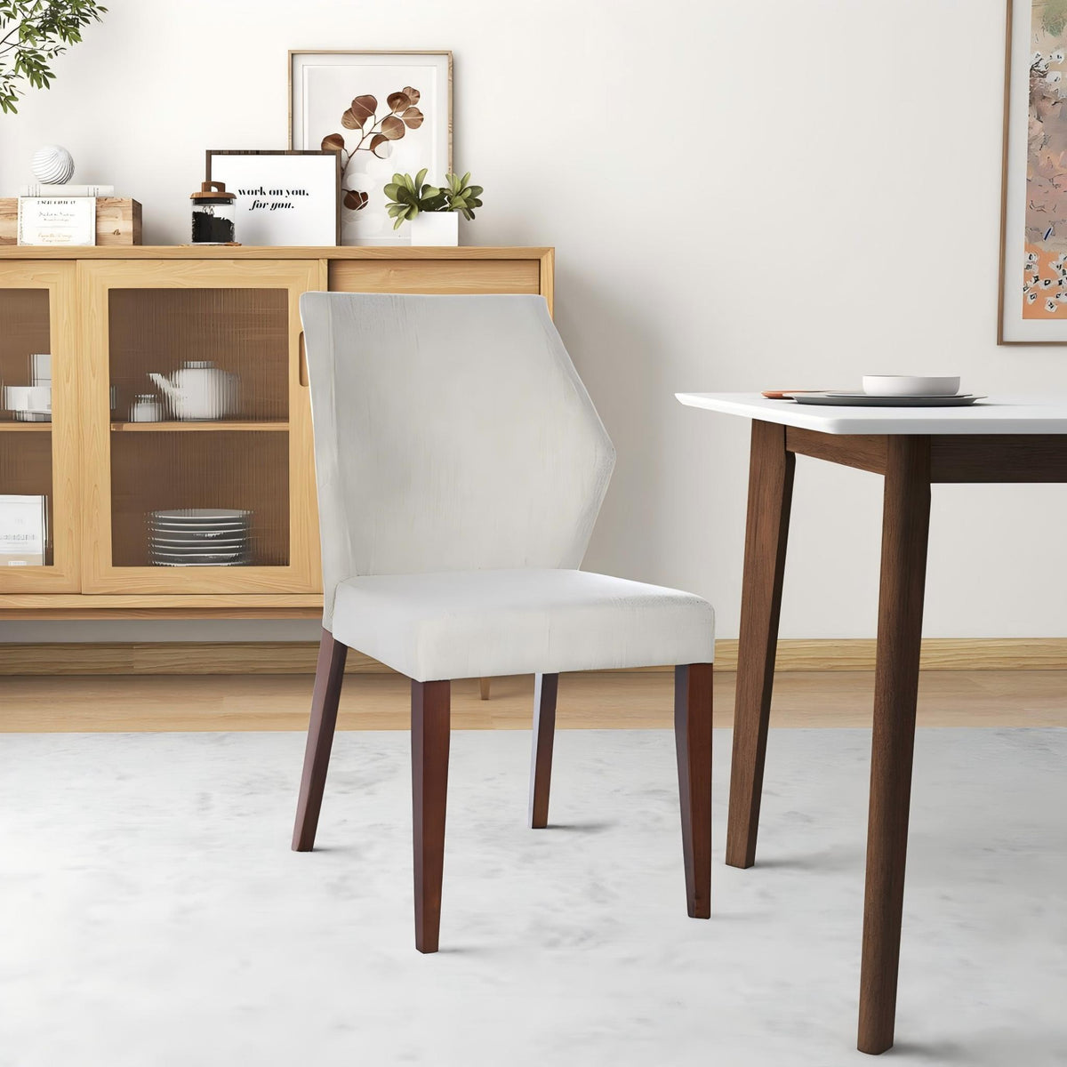 Dining chairs set of 2 in light gray upholstery with solid wood frames on Tampa Home & Garden Store