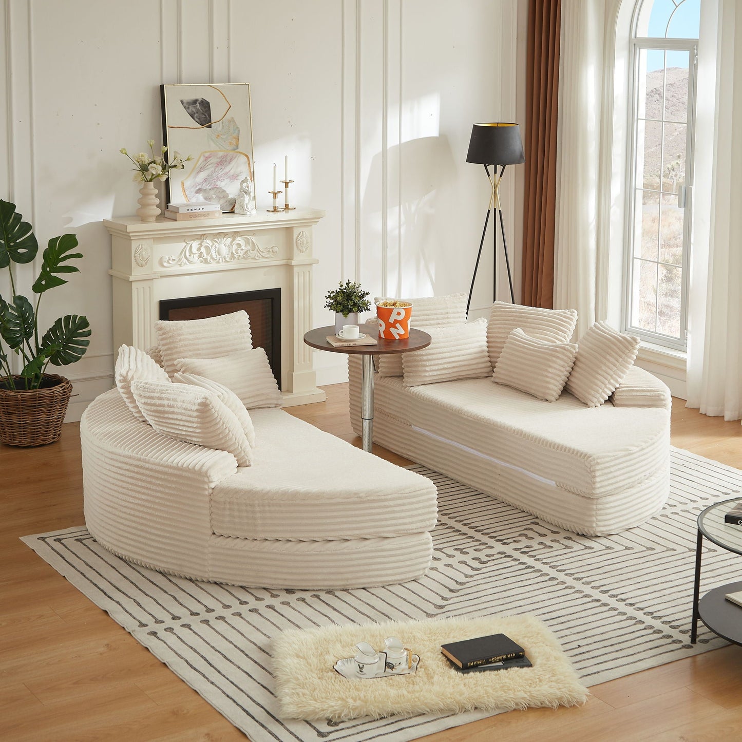 Round Oversized Sofa Bed with Throw Pillows