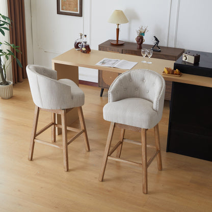 360 Degree Rotation Swivel Counter Stools Set of 2 with light gray fabric seats and wood legs on Tampa Home & Garden Store