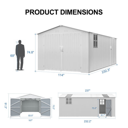 Outdoor 20x10 Ft Metal Shed and Garden Storage