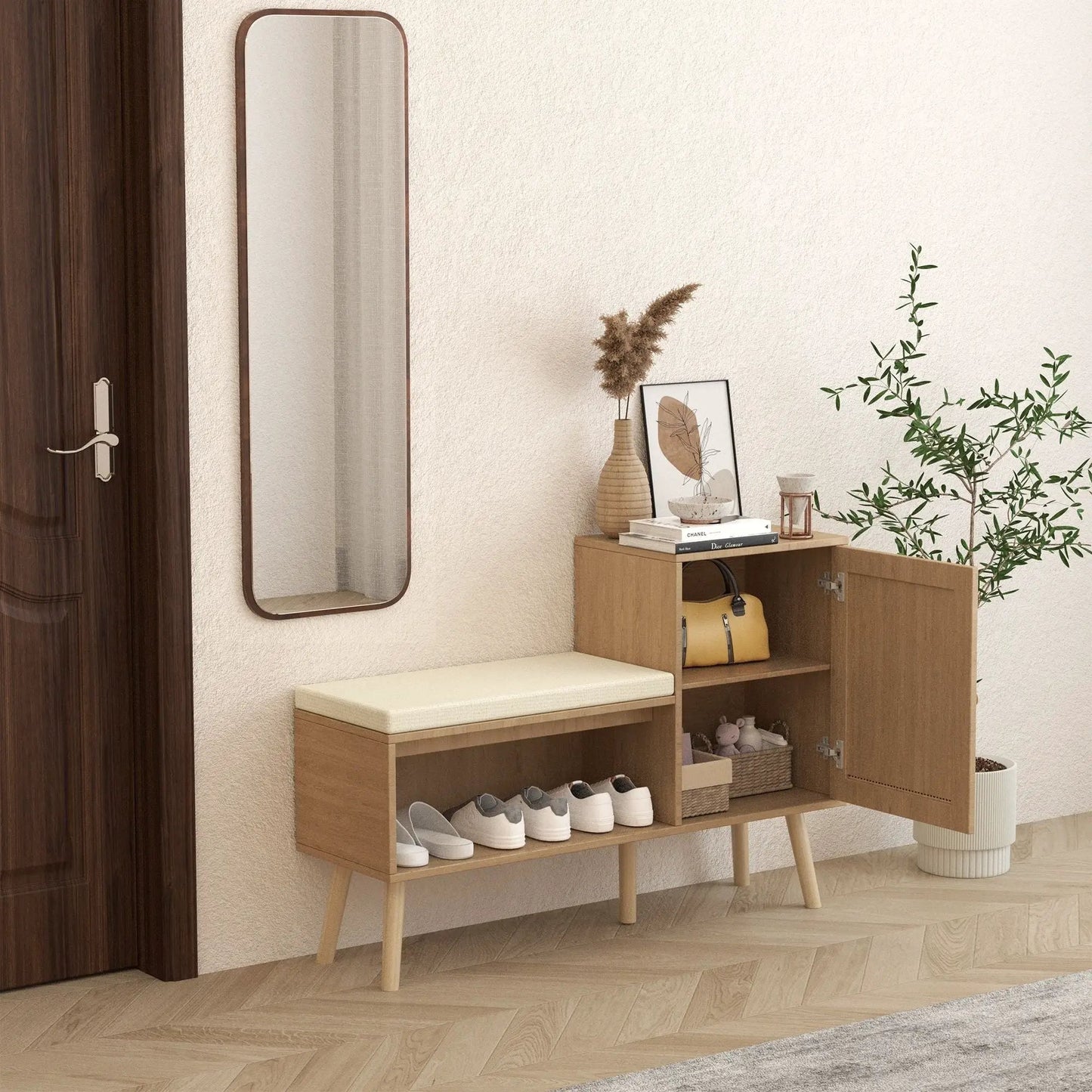 2 In 1 Shoe Storage Bench With Adjustable Shelves