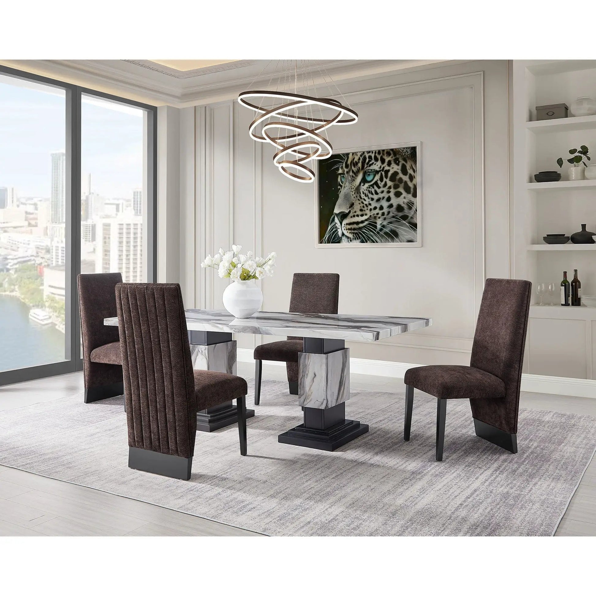 Stacey Contemporary Dining Chair Set, brown upholstery with vertical channel backs, 2 chairs on Tampa Home & Garden Store