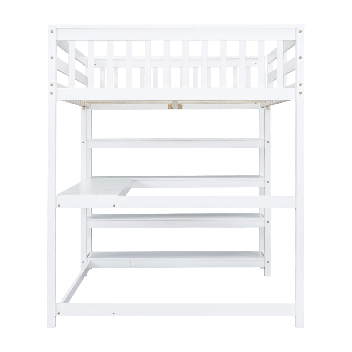 Loft bed with storage shelves and under-bed desk in white by HouseOfZazla Loft Beds & Bed Frames on Tampa Home & Garden Store