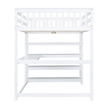 Loft bed with storage shelves and under-bed desk in white by HouseOfZazla Loft Beds & Bed Frames on Tampa Home & Garden Store