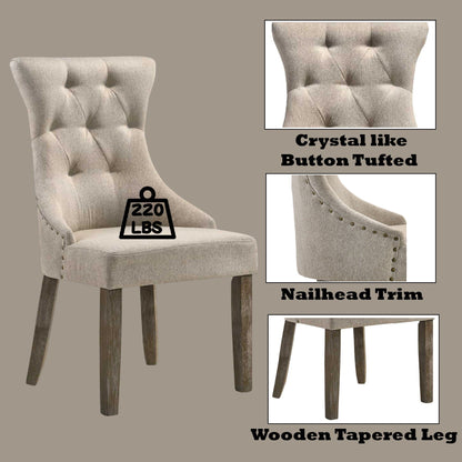Two-tone beige gray padded high-back side chair set with nailhead trim and wood legs on Tampa Home & Garden Store