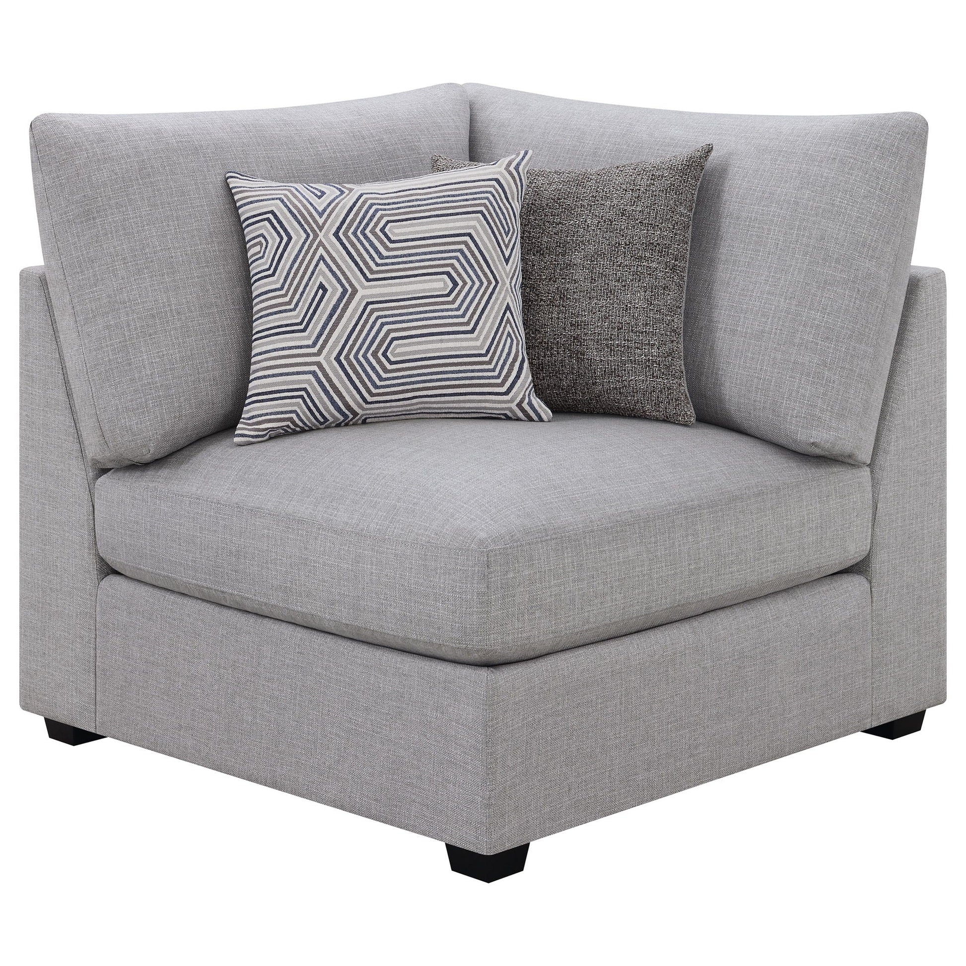 Lafayette modular sectional sofa, 2-piece gray fabric with geometric and textured pillows on Tampa Home & Garden Store