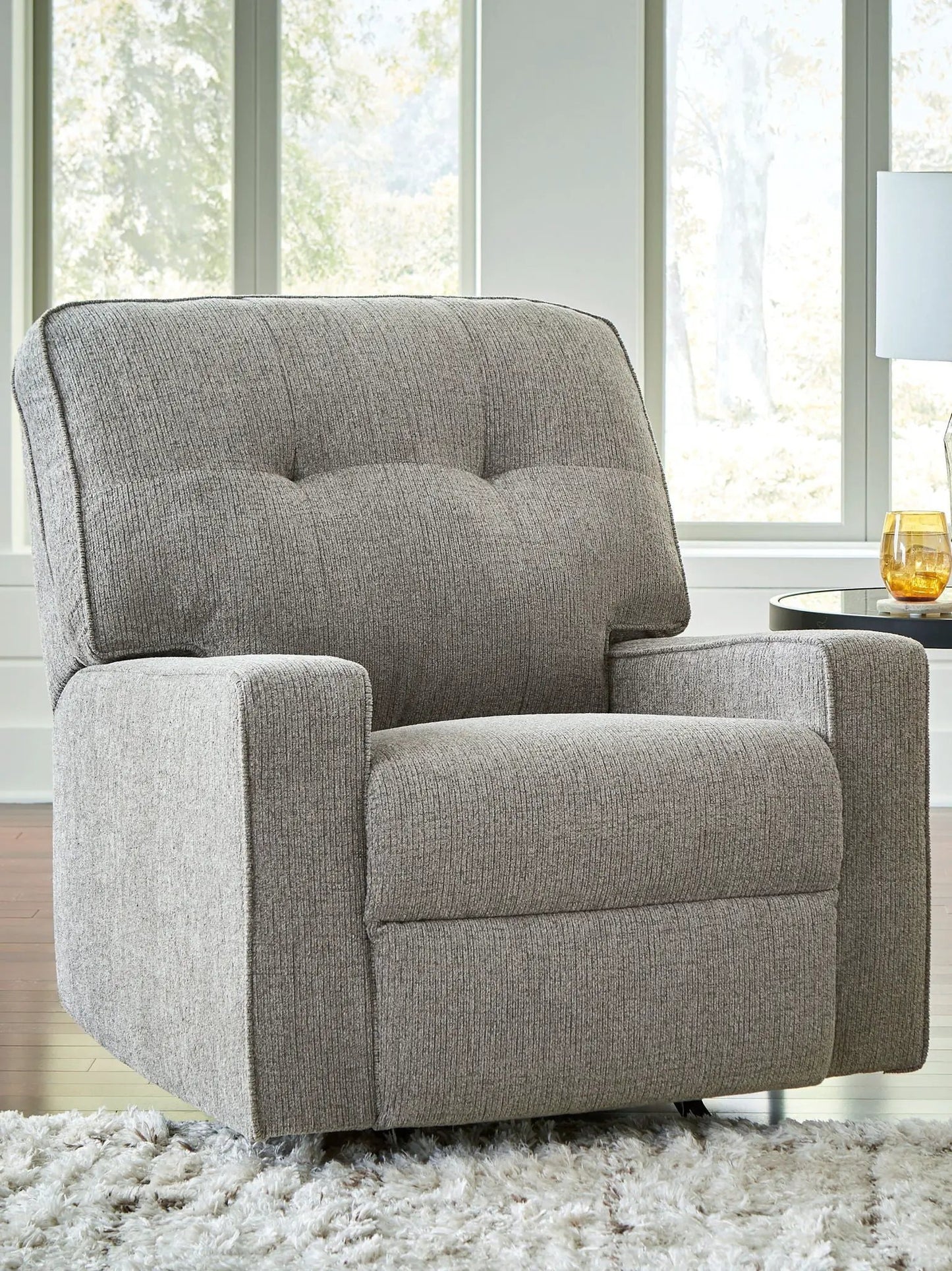 Larimer Rocker Recliner by Unique Piece Furniture in gray textured fabric on Tampa Home & Garden Store