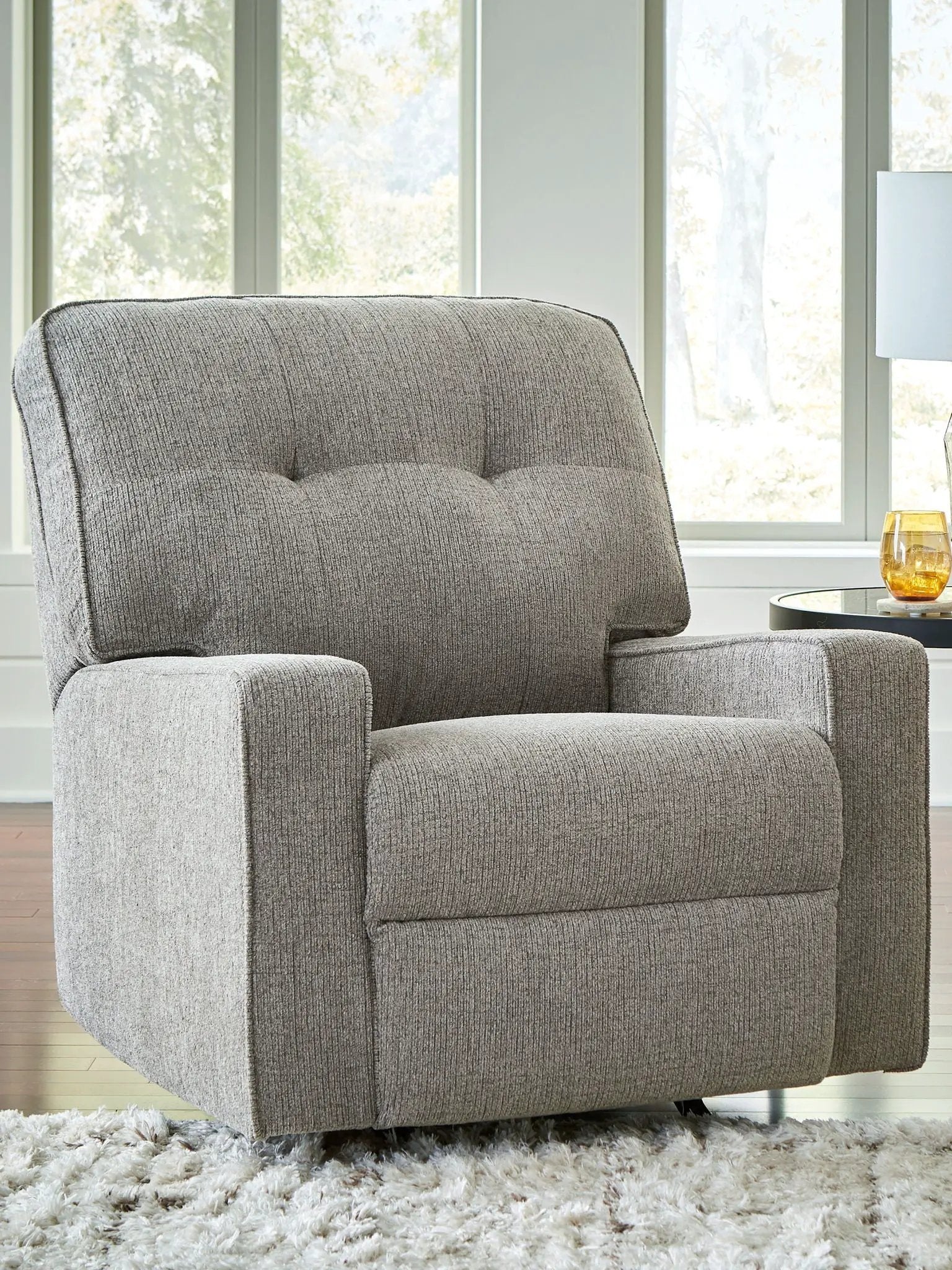 Larimer Rocker Recliner by Unique Piece Furniture in gray textured fabric on Tampa Home & Garden Store