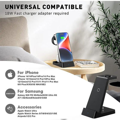 Wireless Charger Three-in-one Desktop 18W Charger by FLIPSTYLEZLLC with iPhone on stand on Tampa Home & Garden Store