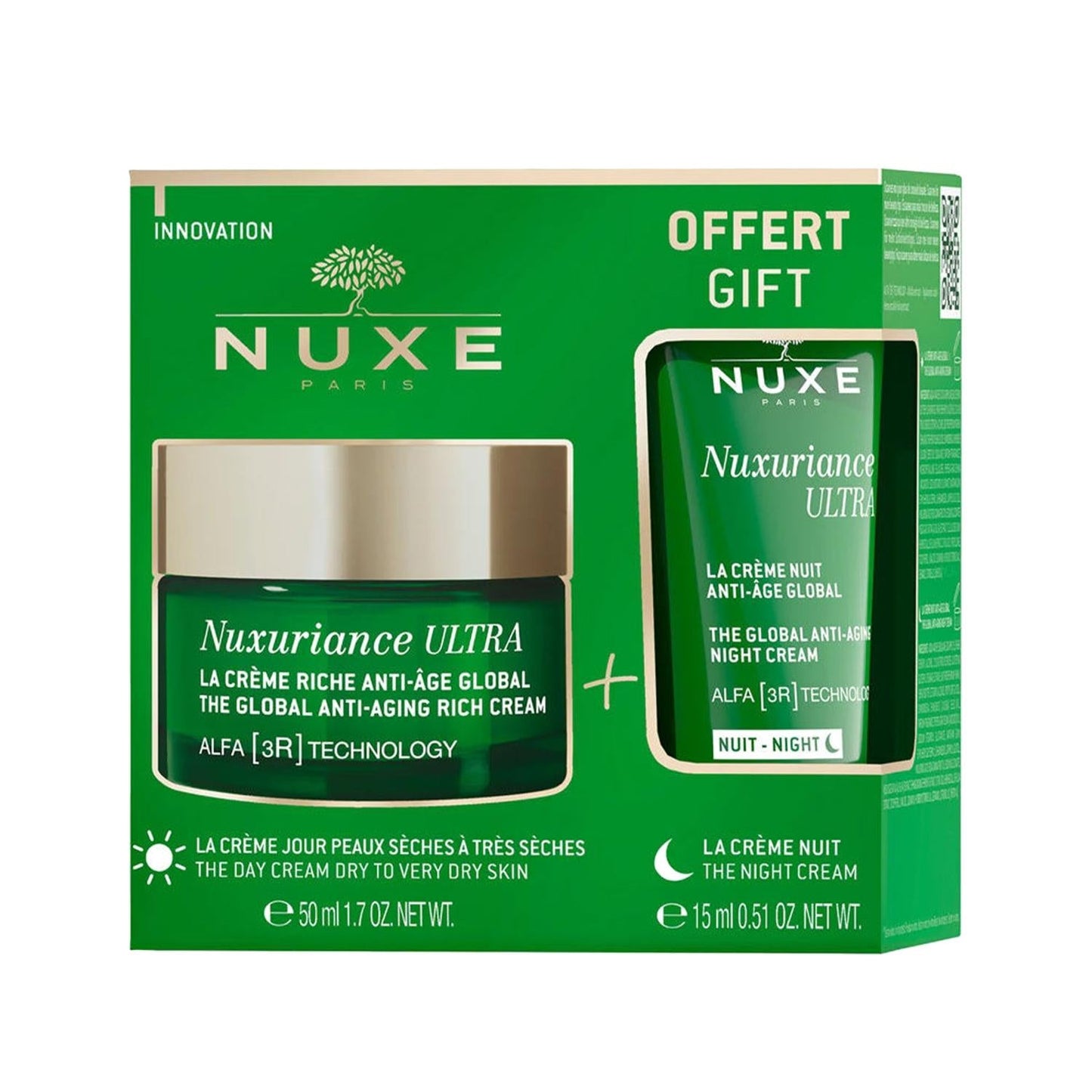 Nuxe Nuxuriance two-piece face cream set with Ultra Rich Day & Night Cream in green box on Tampa Home & Garden Store