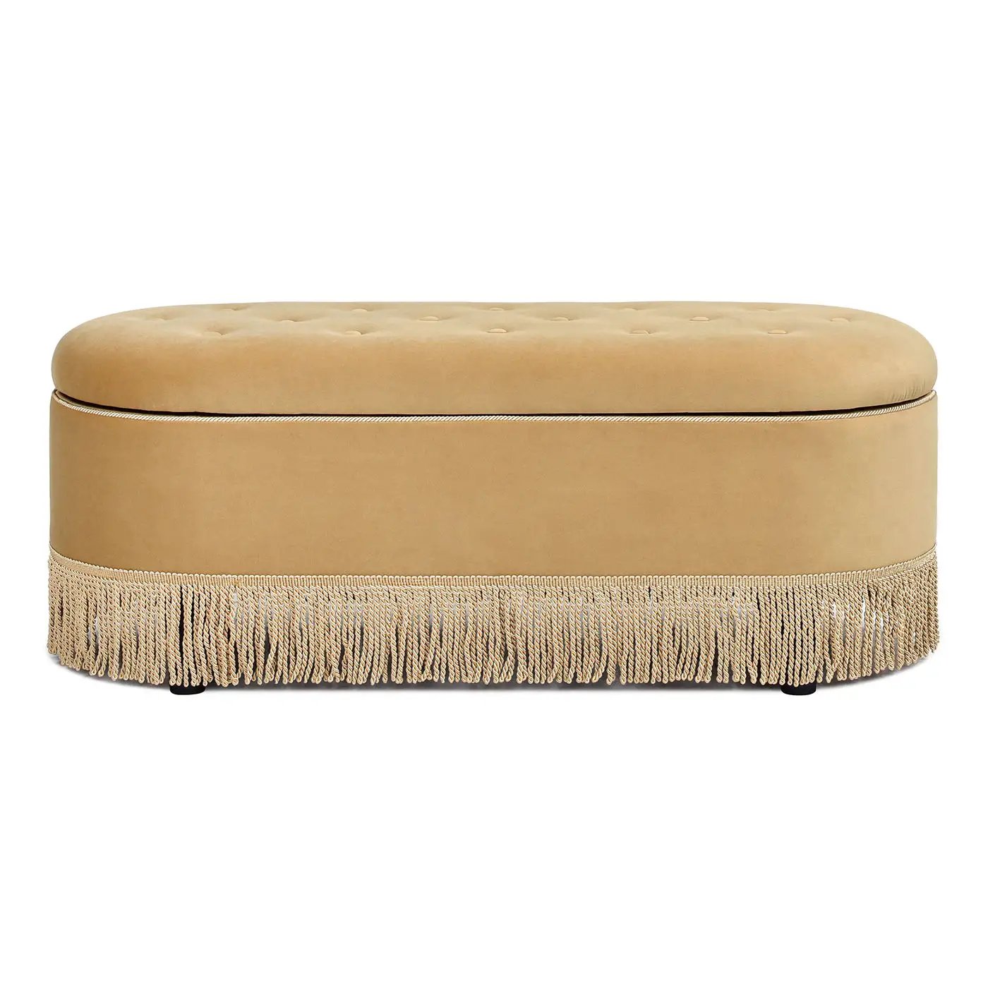 Melinda Oval Tufted Bullion Fringe Storage Bench