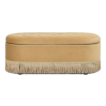 Melinda Oval Tufted Bullion Fringe Storage Bench