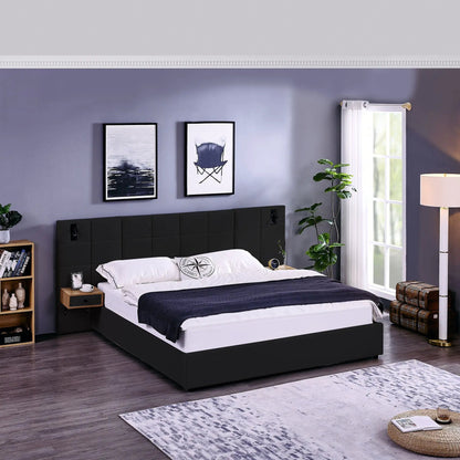 Upholstered hydraulic platform bed with storage shelves and USB ports, black finish on Tampa Home & Garden Store