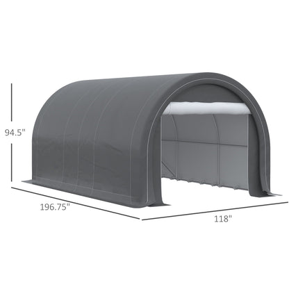 Outsunny 10' x 16' carport portable garage tent with large zippered door, gray UV canopy on Tampa Home & Garden Store