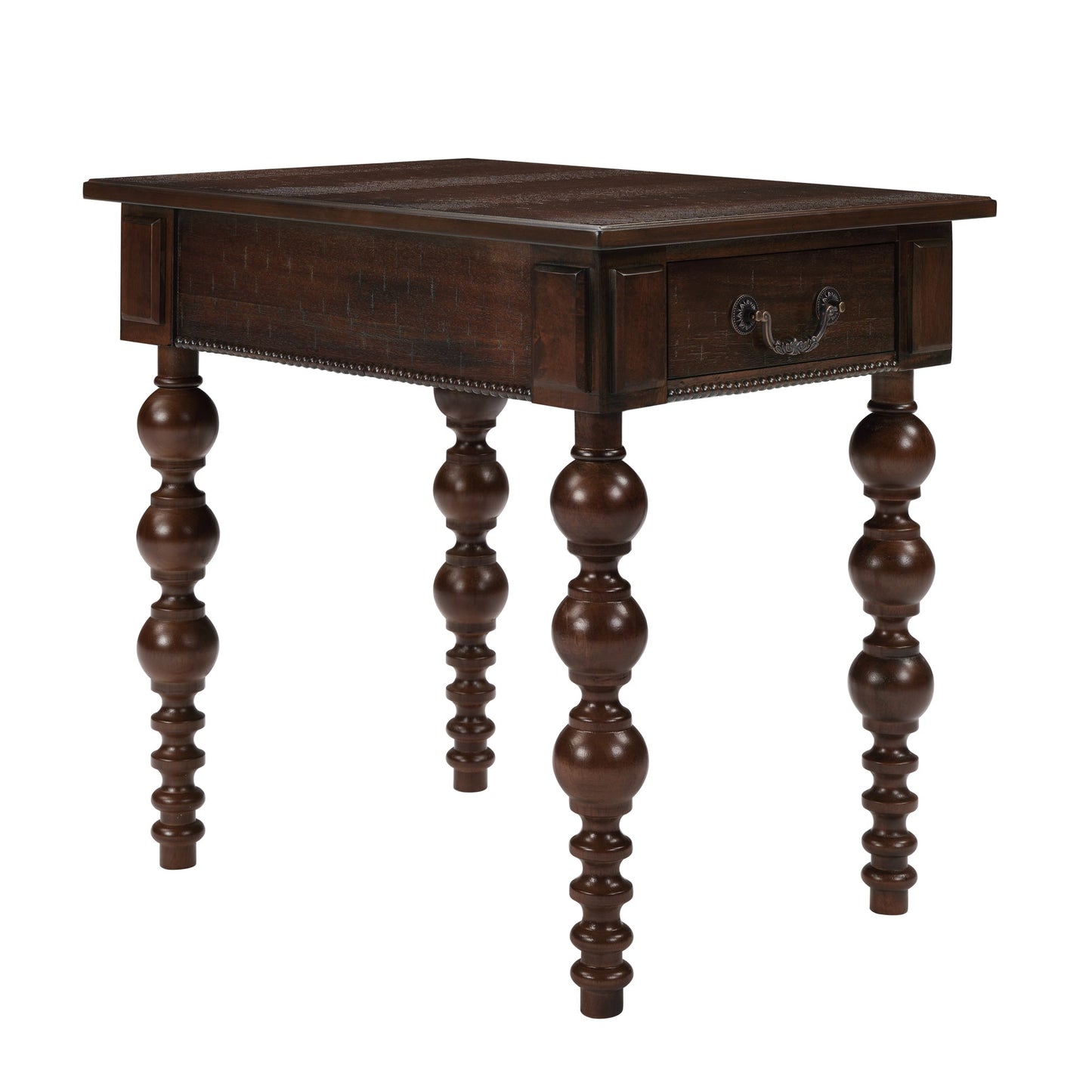 Solid wood end table with drawer in espresso finish; turned legs and bead-trim apron on Tampa Home & Garden Store