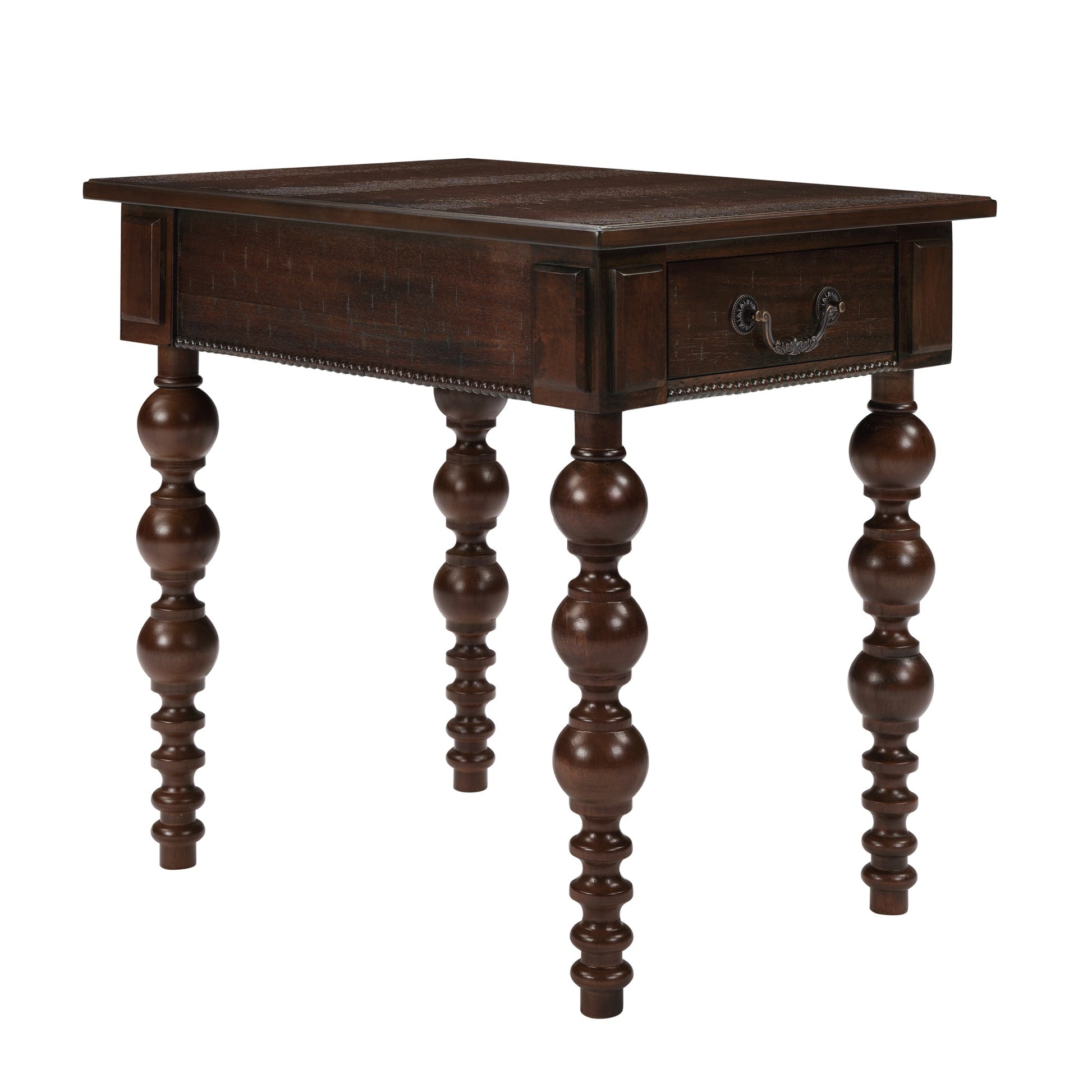 Solid wood end table with drawer in espresso finish; turned legs and bead-trim apron on Tampa Home & Garden Store