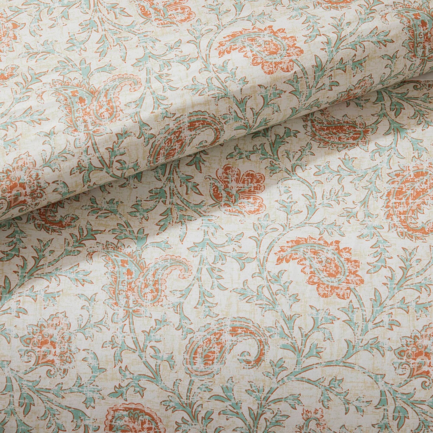 9 Piece Cotton Percale Comforter Set Coral Queen by HouseOfZazla featuring coral teal floral pattern on cream cotton on Tampa Home & Garden Store