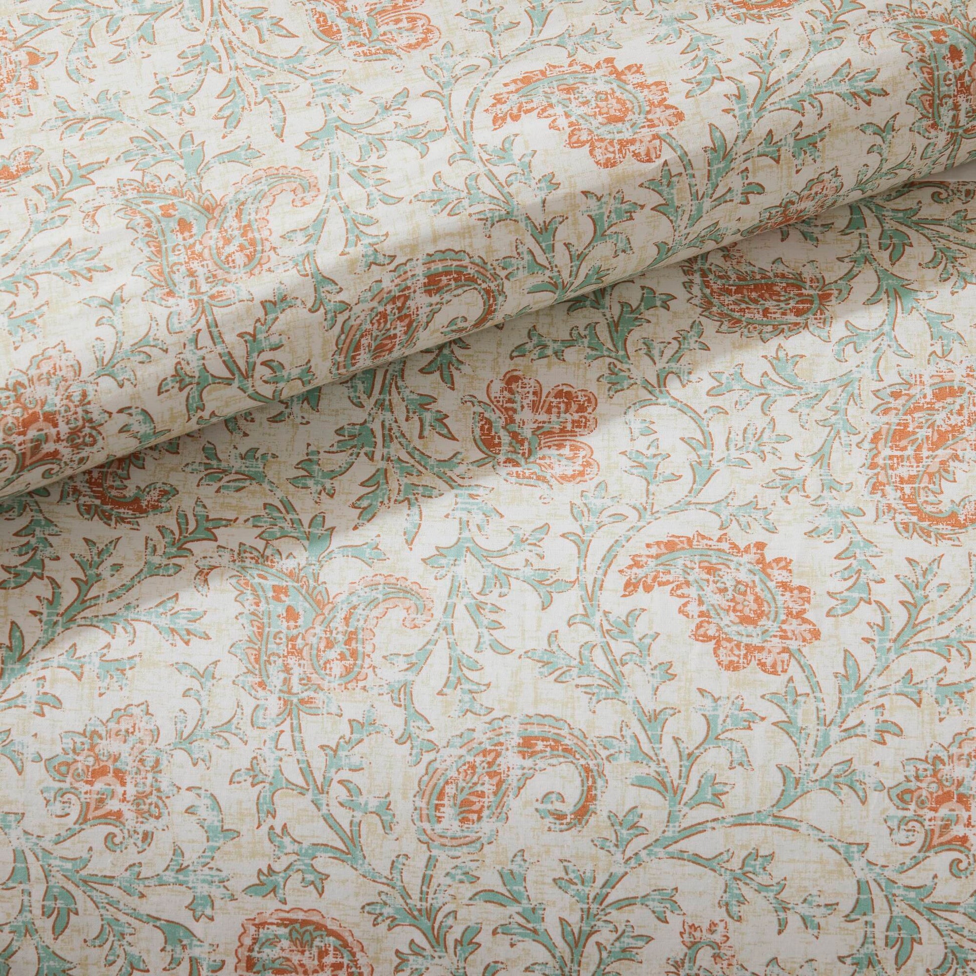 9 Piece Cotton Percale Comforter Set Coral Queen by HouseOfZazla featuring coral teal floral pattern on cream cotton on Tampa Home & Garden Store