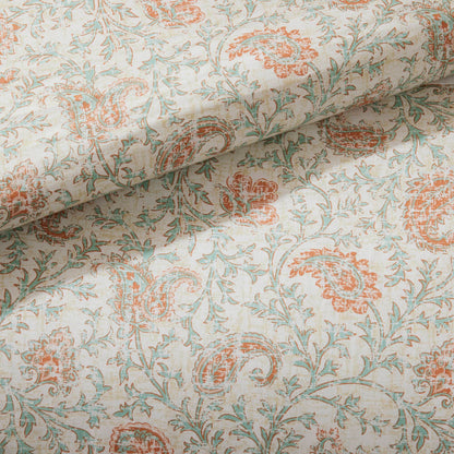 9 Piece Cotton Percale Comforter Set Coral Queen by HouseOfZazla featuring coral teal floral pattern on cream cotton on Tampa Home & Garden Store