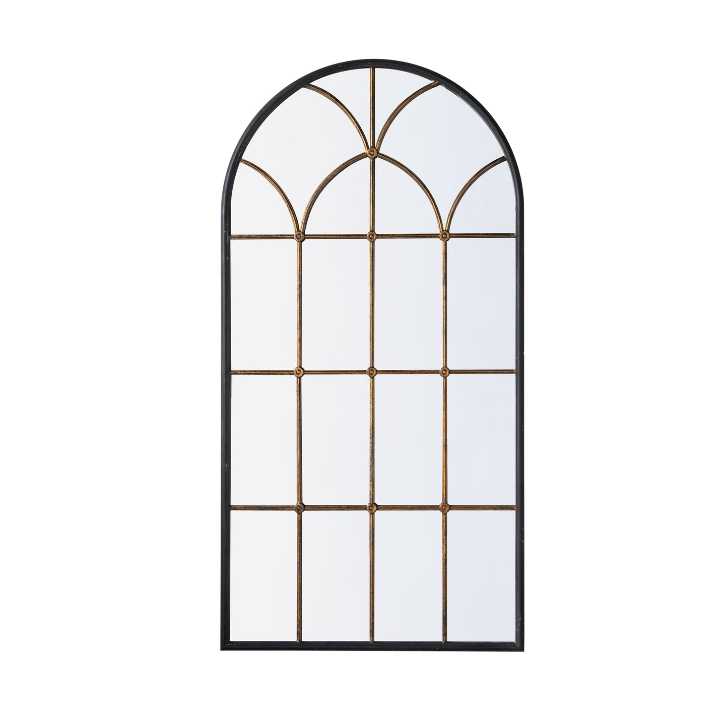 Arched full-length mirror with black frame and gold windowpane grid, 34x65.5', HouseOfZazla on Tampa Home & Garden Store