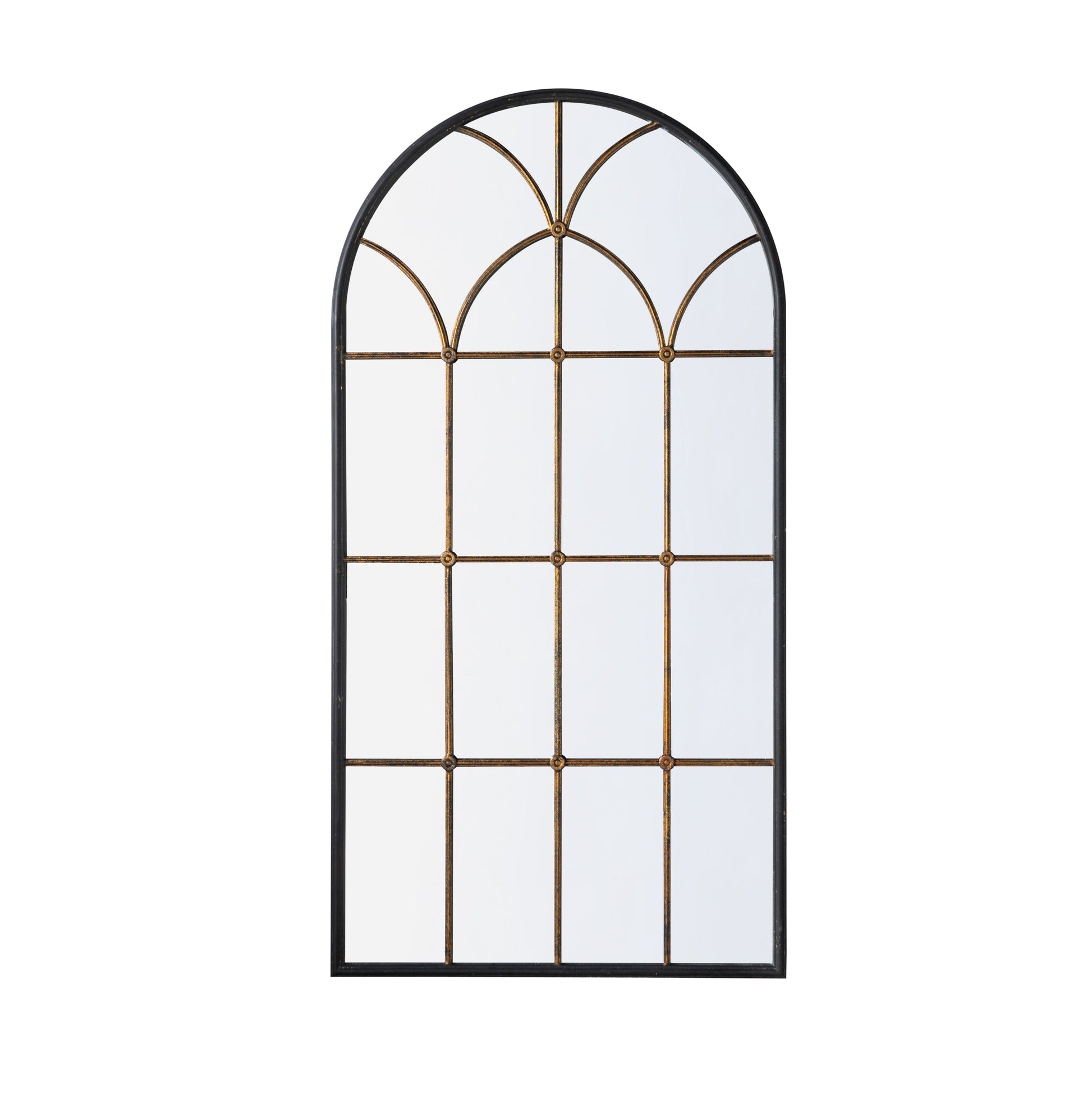 Arched full-length mirror with black frame and gold windowpane grid, 34x65.5', HouseOfZazla on Tampa Home & Garden Store