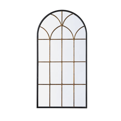 Arched full-length mirror with black frame and gold windowpane grid, 34x65.5', HouseOfZazla on Tampa Home & Garden Store