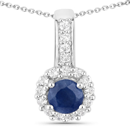 Blue sapphire pendant with diamond halo on sterling silver chain on Tampa Home & Garden Store