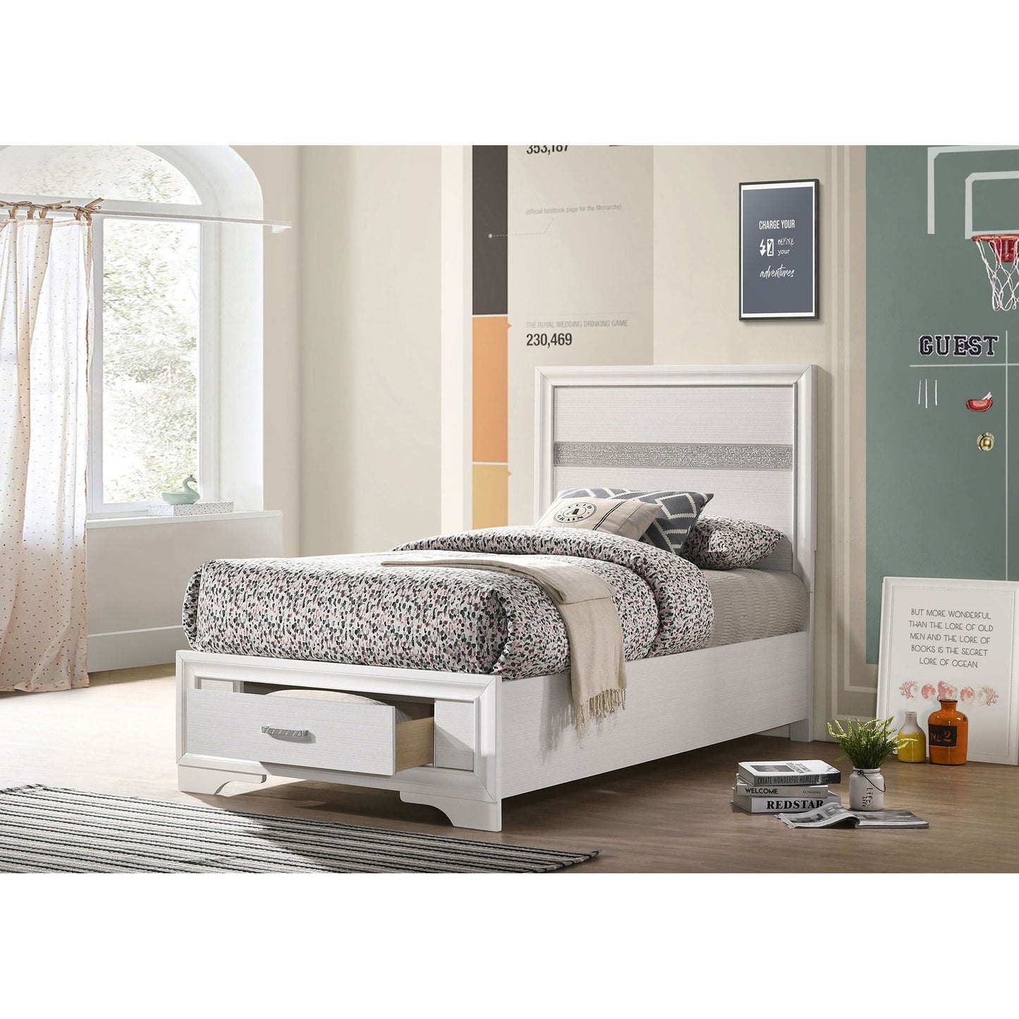 Urbana Storage Panel Bed white wood finish with under-bed drawers HouseOfZazla platform bed on Tampa Home & Garden Store