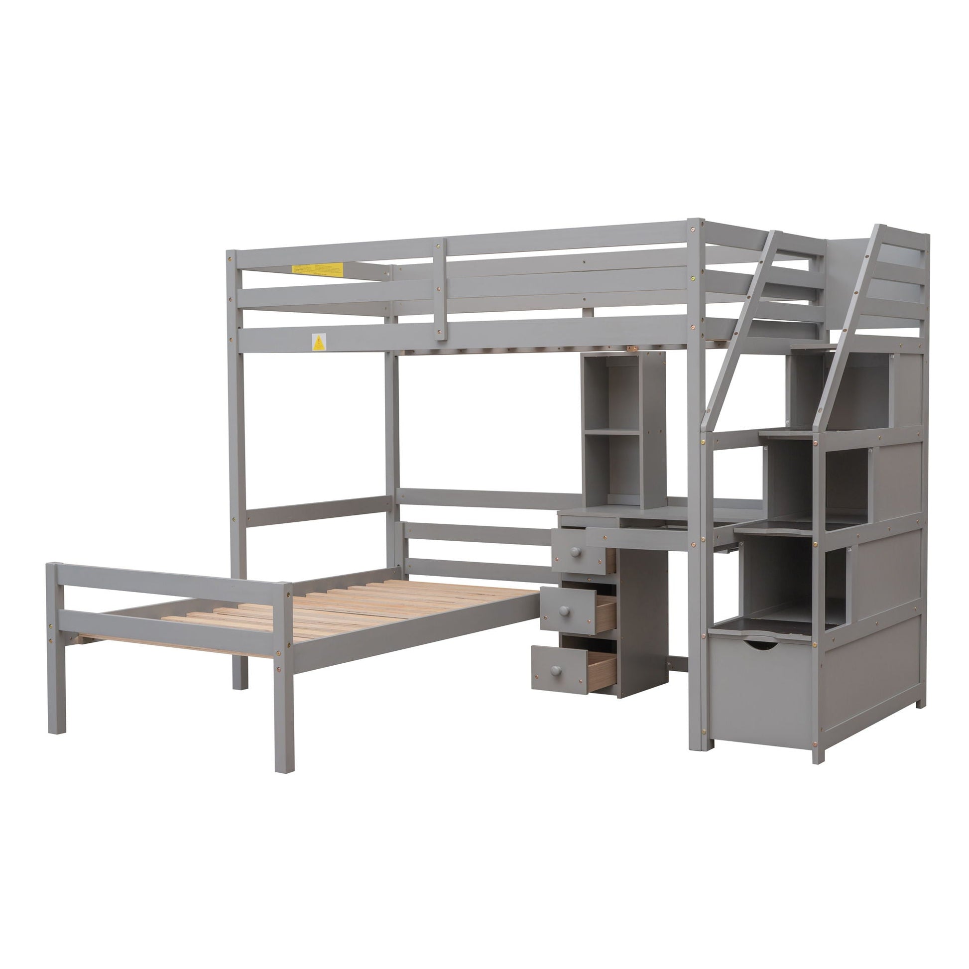 Loft bed with bed, storage stairs, desk, shelves and drawers in gray by HouseOfZazla on Tampa Home & Garden Store