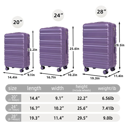 HIFINE Tourist 3-Piece ABS Spinner Luggage Set in purple by HouseOfZazla with 20, 24, 28in on Tampa Home & Garden Store