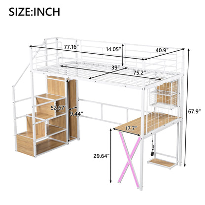 Loft bed with built-in workstation, wardrobe, storage stairs and LED in white HouseOfZazla on Tampa Home & Garden Store