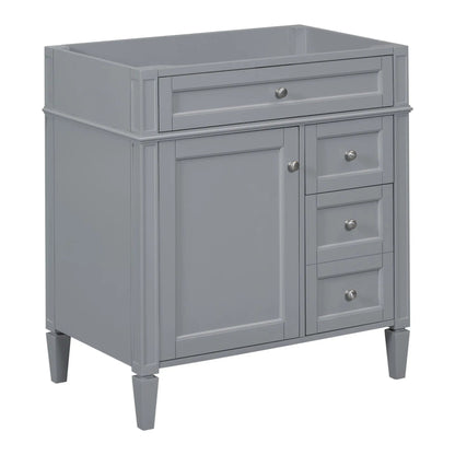 Gray bathroom vanity base with 2 drawers and tip-out drawer storage cabinet raised legs on Tampa Home & Garden Store