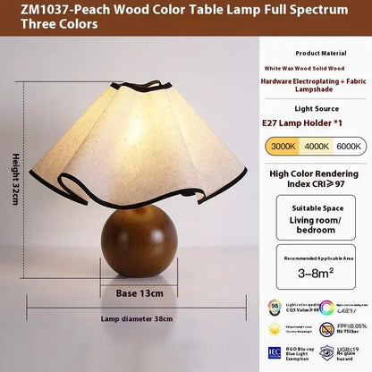 Retro solid wood table lamp with walnut round base and beige petal shade on Tampa Home & Garden Store
