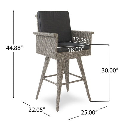 Outdoor Rattan Swivel Barstool And Black Cushion