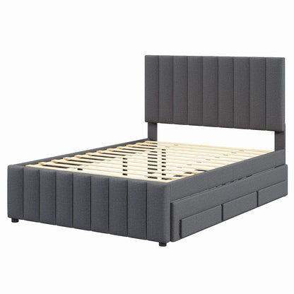 Upholstered Bed with Twin Trundle and 3 Drawers