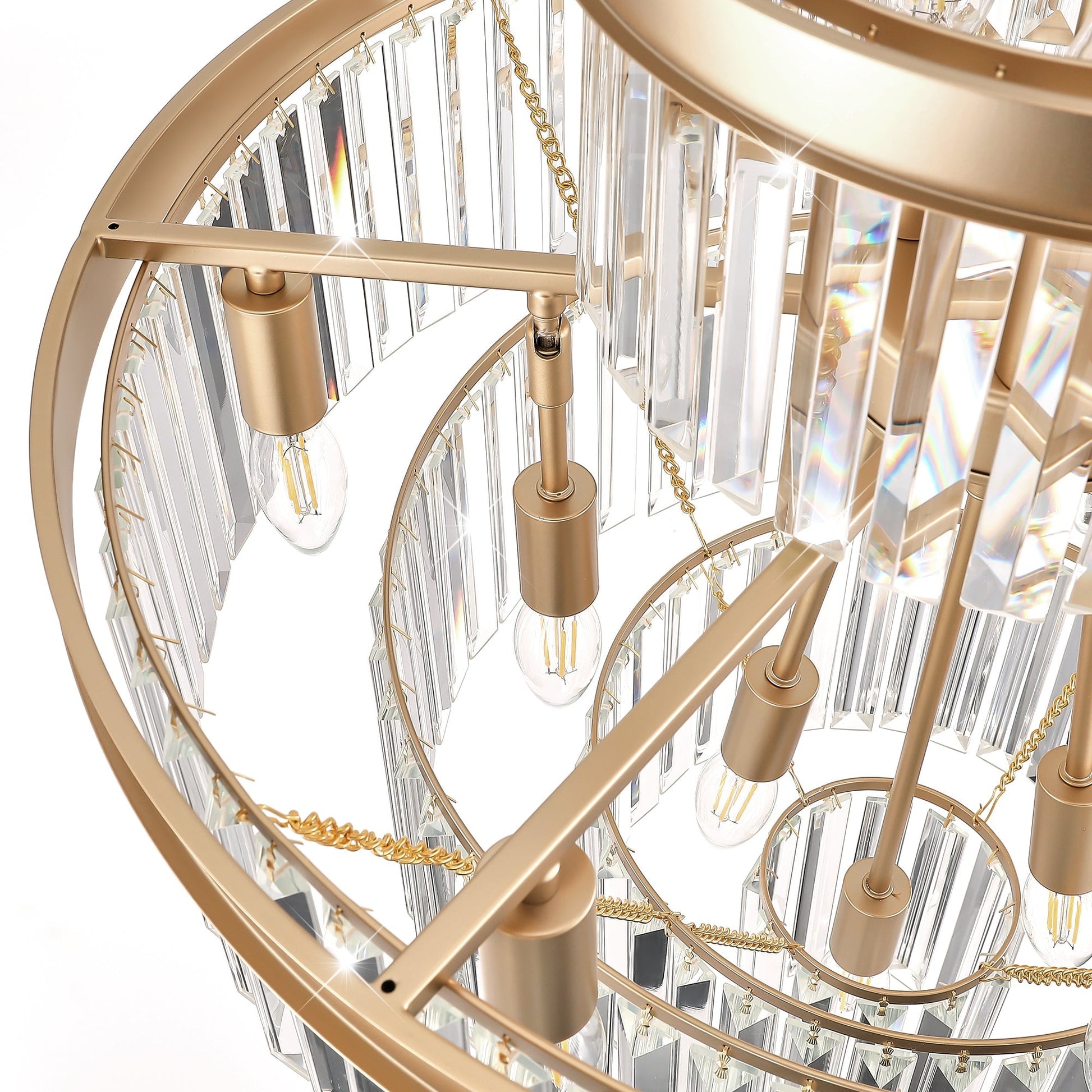 Golden Luxury Crystal Chandelier 23.6 Inch with gold frame and hanging prisms HouseOfZazla on Tampa Home & Garden Store