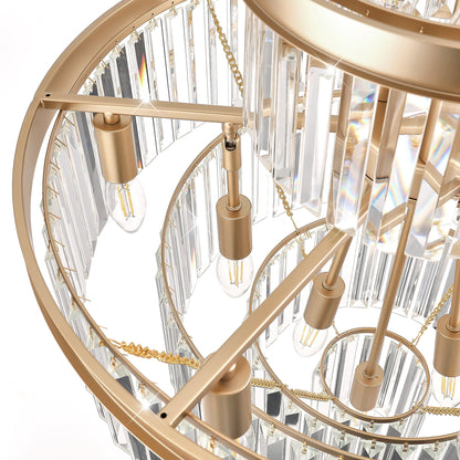 Golden Luxury Crystal Chandelier 23.6 Inch with gold frame and hanging prisms HouseOfZazla on Tampa Home & Garden Store