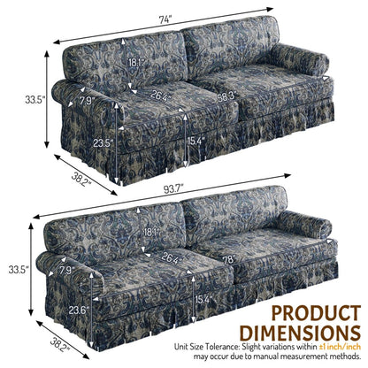 Comfortable Cloud Sofa by HouseOfZazla, rolled arms and skirt in blue paisley on Tampa Home & Garden Store
