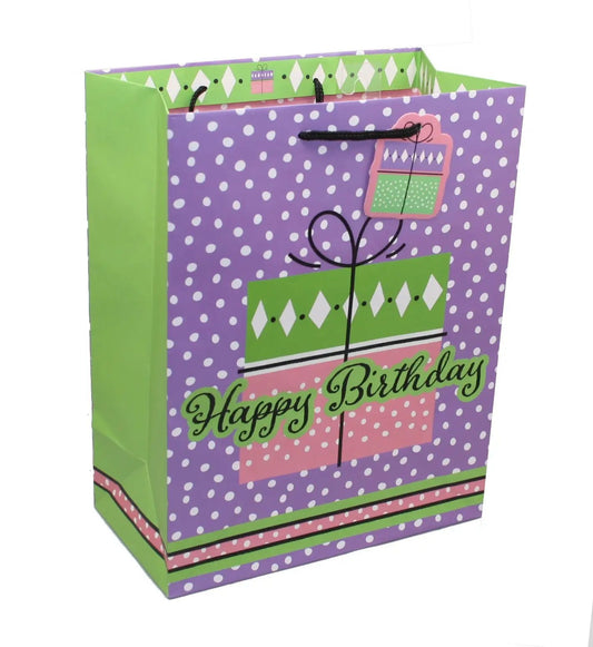 Purple Happy Birthday Gift Bag with Glitter Tag, Gift Bags by The Country Christmas Loft on Tampa Home & Garden Store