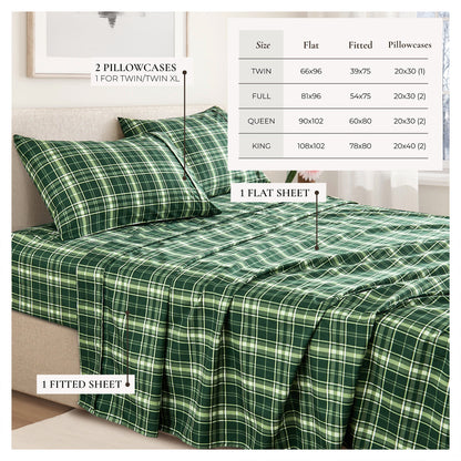 Printed Sheet Set Baylor Collection by Great Bay Home in green plaid with 2 pillowcases on Tampa Home & Garden Store