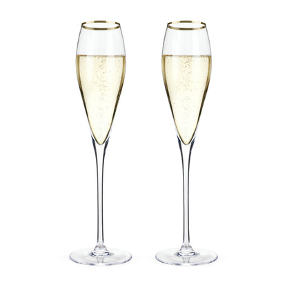 Gold Rimmed Crystal Champagne Flute Set of Two