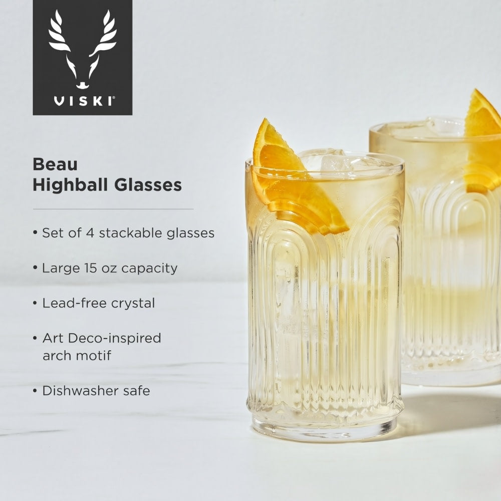Art Deco Crystal Highball Glasses and Set of 4