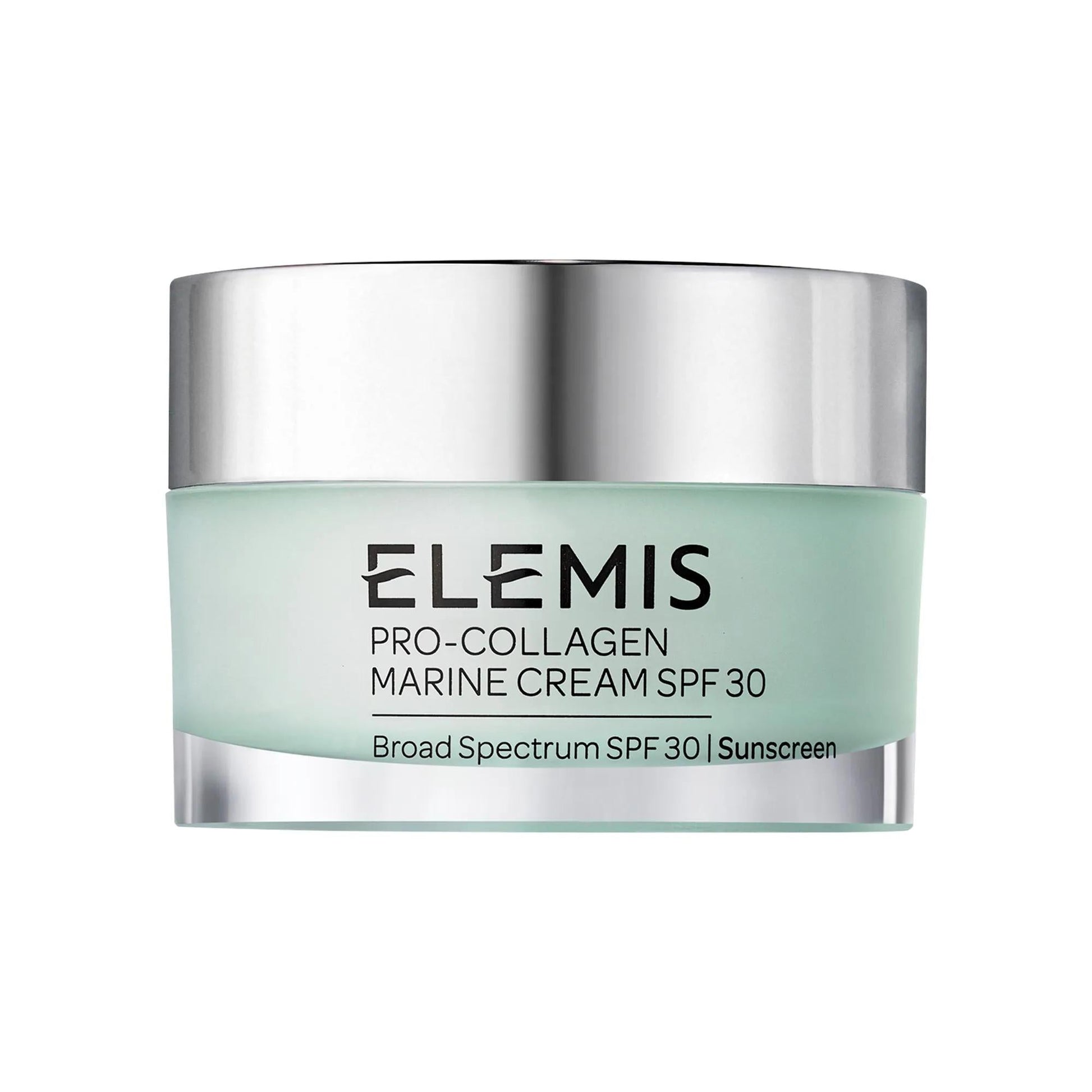 ELEMIS Pro-Collagen Marine Cream SPF 30 jar with mint green bottle and silver lid on Tampa Home & Garden Store