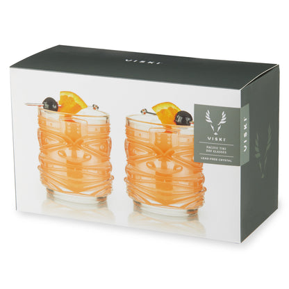 Pacific Tiki Crystal Rock Glasses Set of Two