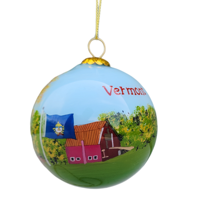 Hand Painted Glass Globe Ornament - Vermont Collage