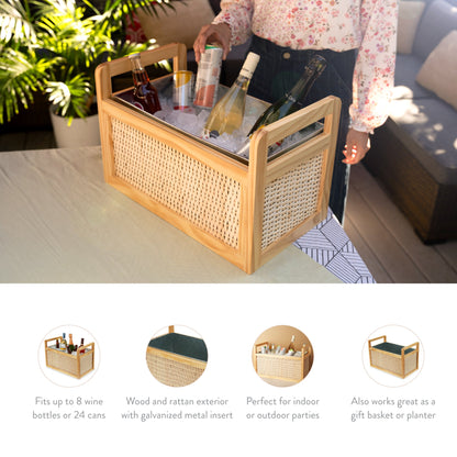 Heavy Wood and Rattan Ice Drink Cooler Tub