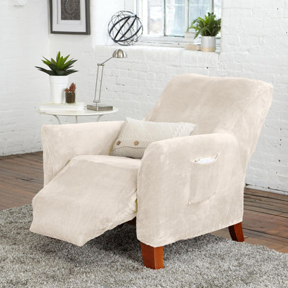 Velvet Stretch Slipcover - Gale Collection beige velvet for plush armchair on Tampa Home & Garden Store