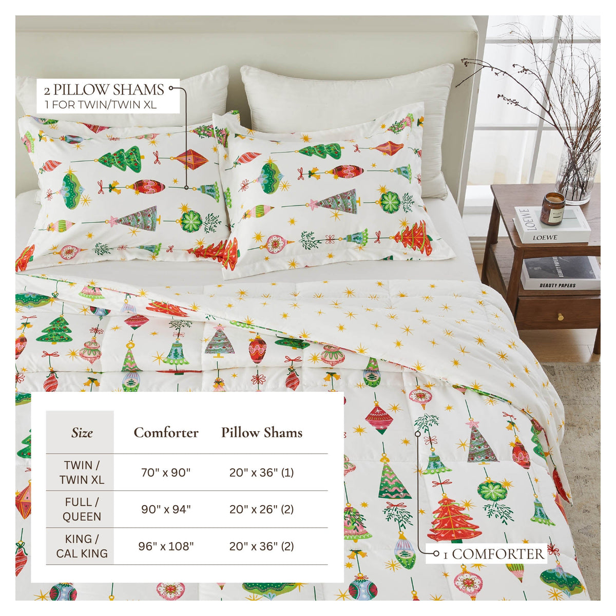 Great Bay Home Reversible Christmas Comforter & Sham Set, 2 pillow shams, Holiday Odette print on Tampa Home & Garden Store